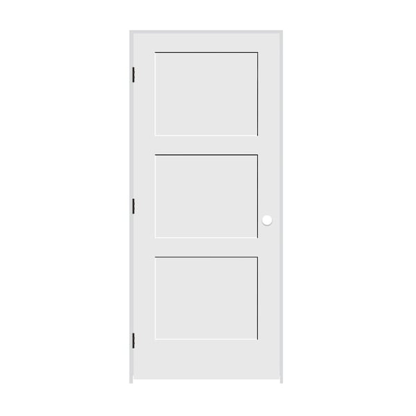 Codel Doors 36" x 80" x 1-3/8" Primed 3-Panel Equal Panel Interior Shaker 7-1/4" RH Prehung Door w/Mtt Blk Hngs 3068pri8433RH10B714 - main